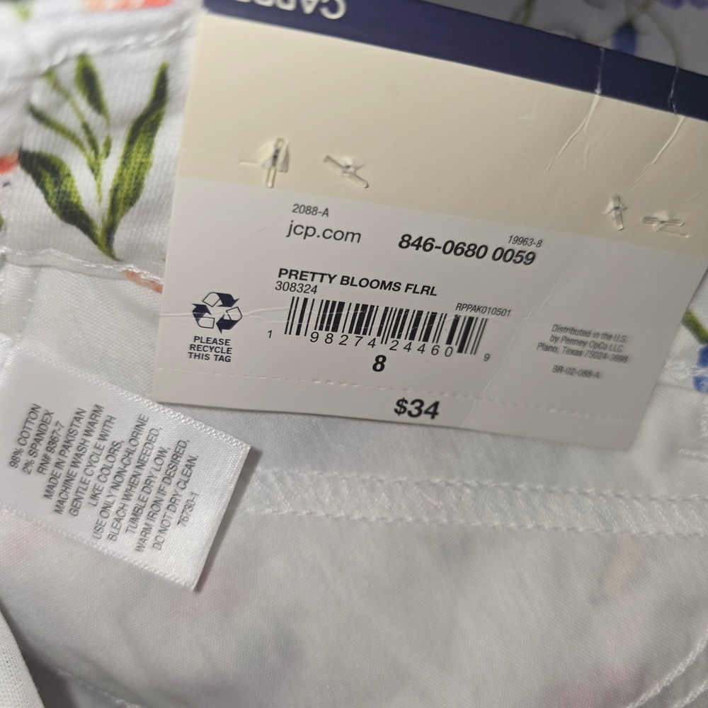 St Johns Bay Floral Capri Pants Womens 8 White Multi Butterfly Tummy Control NWT - Picture 7 of 16